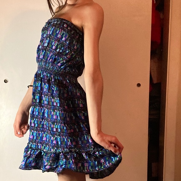 Summer Bohemian Blue Multi Smocked Beach Dress Small - Picture 1 of 7